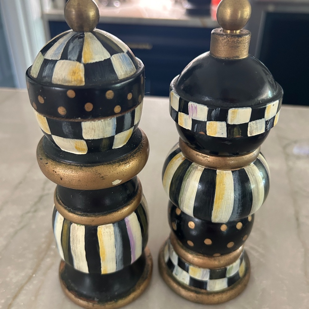 MacKenzie-Childs Black and Gold Checkered Accent Pair